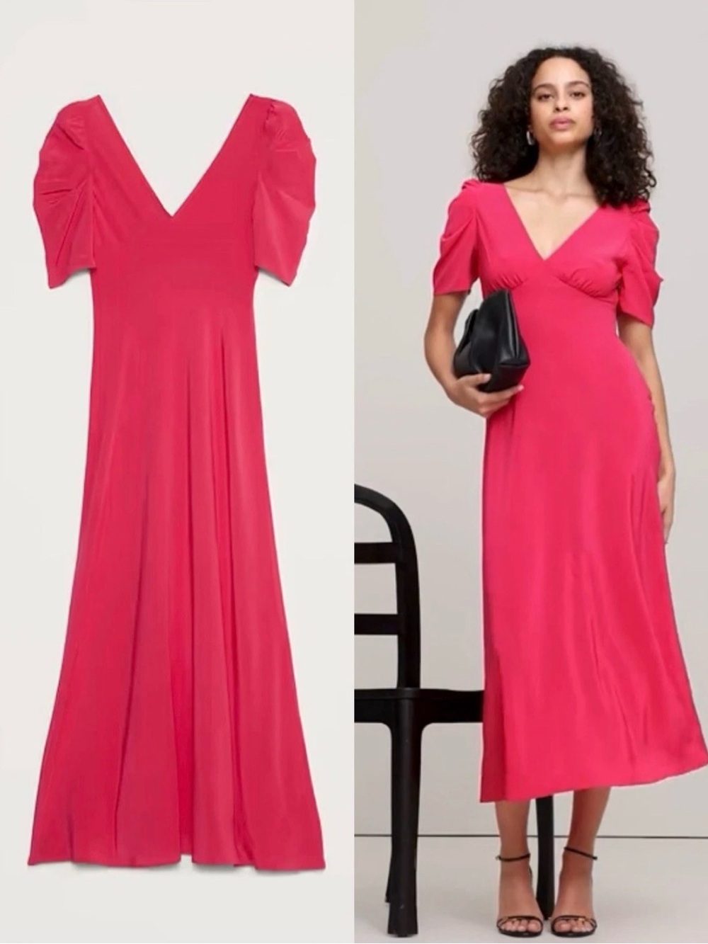 Banana Republic Matte Silk Maxi Dress Pink Puff Sleeve Size 12 Wedding Guest